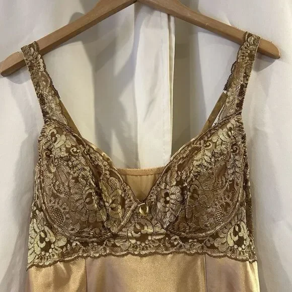 VINTAGE 1998 VICTORIA SECRET SLIP BUSTIER Gold DRESS Size Large